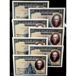 España. 1928. Lote de 7 Billetes (EBC/EBC+) Serie E. Correlativos