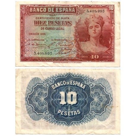 España. 1935. 10 Pesetas (BC/BC+) Sin Serie