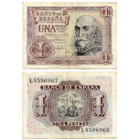 Estado Español. 1953. 1 Peseta (MBC/MBC-) Serie L