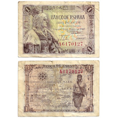 Estado Español. 1945. 1 Peseta (BC+) Serie A