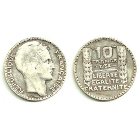 (878) Francia. 1934. 10 Francs (MBC) (Plata)