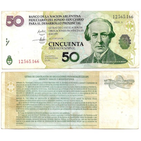 (NL) Argentina. 2001. 50 Pesos (MBC-) Agujeros de Grapa