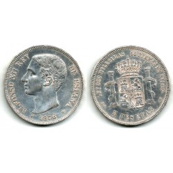 Alfonso XII. 1876*(18-76). 5 Pesetas (MBC+) (Plata) Ceca de Madrid DE-M