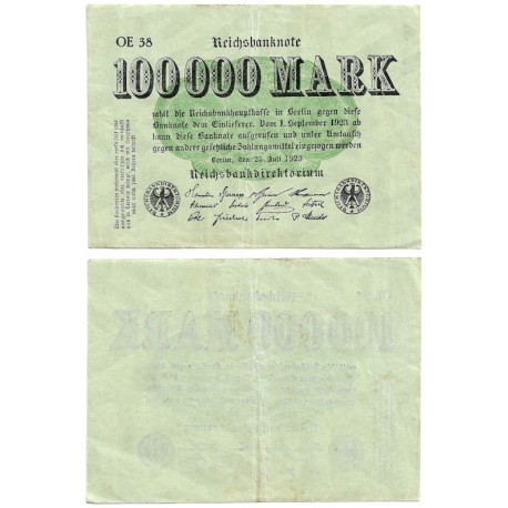 (91a) Imperio Alemán (Weimar). 1923. 100000 Mark (MBC)