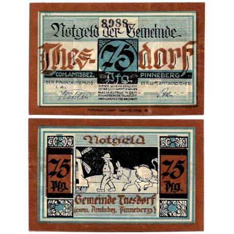 Thesdorf (Schleswig-Holstein). 1921. 75 Pfennig (EBC+)