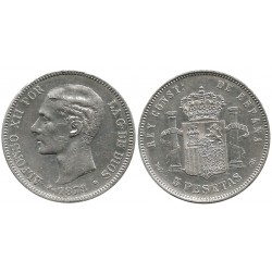 Alfonso XII. 1878*(18-78). 5 Pesetas (MBC/MBC+) (Plata) Ceca de Madrid DE-M