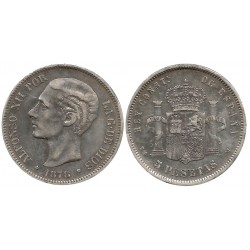 Alfonso XII. 1878*(18-78). 5 Pesetas (BC/BC+) (Plata) Ceca de Madrid EM-M