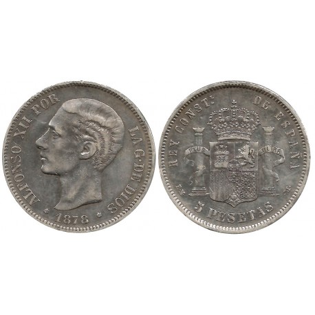 Alfonso XII. 1878*(18-78). 5 Pesetas (BC/BC+) (Plata) Ceca de Madrid EM-M