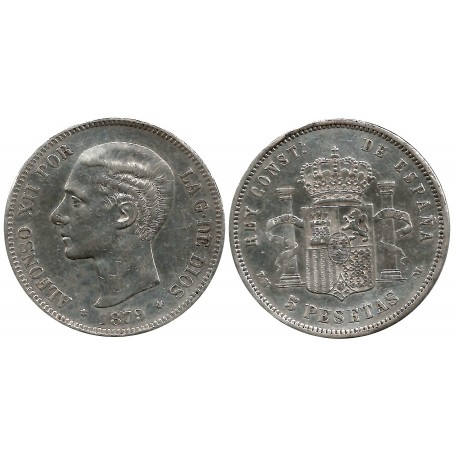 Alfonso XII. 1879*(18-79). 5 Pesetas (BC+) (Plata) Ceca de Madrid EM-M