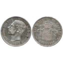 Alfonso XII. 1884*(18-84). 5 Pesetas (MBC-/BC+) (Plata) Ceca de Madrid MS-M