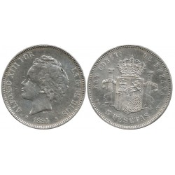 Alfonso XIII. 1894*(18-94). 5 Pesetas (MBC-) (Plata) Ceca de Madrid PG-V