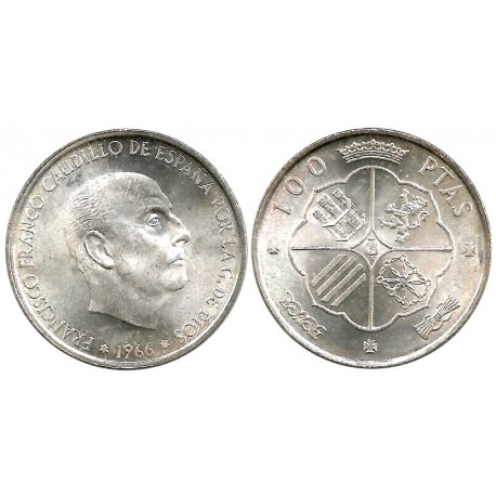 Estado Español. 1966*(19-68). 100 Pesetas (EBC+) (Plata)