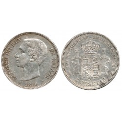 Alfonso XII. 1876*(18-76). 5 Pesetas (BC+/MBC-) (Plata) Ceca de Madrid DE-M
