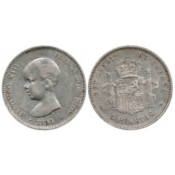 Alfonso XIII. 1890*(18-90). 5 Pesetas (MBC-) (Plata) Ceca de Madrid MP-M