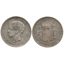 Alfonso XIII. 1898*(18-98). 5 Pesetas (MBC) (Plata) Ceca de Madrid SG-V