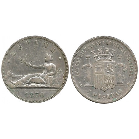 Gobierno Provisional. 1870*(---70). 5 Pestas (MBC-) (Plata) Ceca de Madrid SN-M