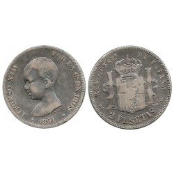 Alfonso XIII. 1891*(-----). 2 Pesetas (BC) (Plata) Ceca de Madrid PG-M