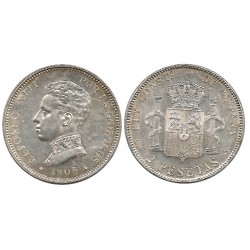 Alfonso XIII. 1905*(19-05). 2 Pesetas (EBC+) (Plata) Ceca de Madrid SM-V