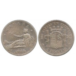 Gobierno Provisional. 1869*(---69). 2 Pesetas (BC) (Plata) Ceca de Madrid SN-M