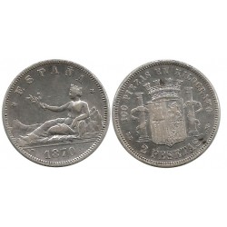 Gobierno Provisional. 1870*(18-73). 2 Pesetas (MBC-) (Plata) Ceca de Madrid DE-M