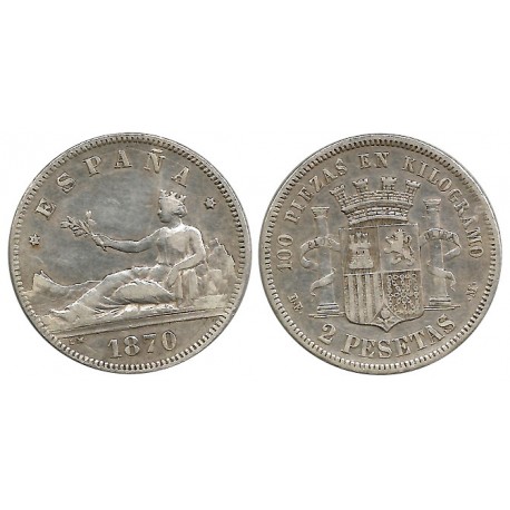 Gobierno Provisional. 1870*(18-75). 2 Pesetas (BC+) (Plata) Ceca de Madrid DE-M