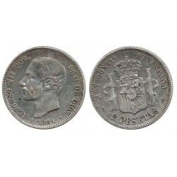 Alfonso XII. 1881*(18-81). 2 Pesetas (BC+) (Plata) Ceca de Madrid MS-M
