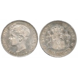 Alfonso XIII. 1896*(18-96). 1 Peseta (MBC+) (Plata) Ceca de Madrid PG-V