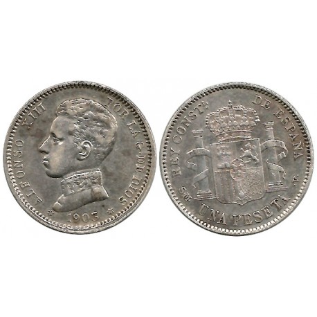 Alfonso XIII. 1903*(19-03). 1 Peseta (MBC) (Plata) Ceca de Madrid SM-V