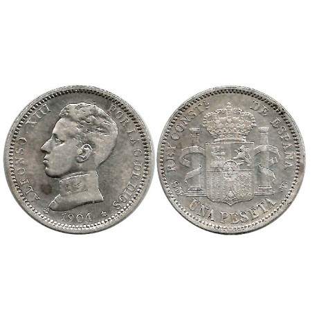 Alfonso XIII. 1904*(19-04). 1 Peseta (BC/BC+) (Plata) Ceca de Madrid SM-V