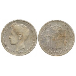 Alfonso XIII. 1902*(---02). 1 Peseta (BC/BC+) (Plata) Ceca de Madrid SM-V