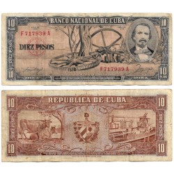 (88b) Cuba. 1958. 10 Pesos (BC) Leve rotura en margen izquierdo