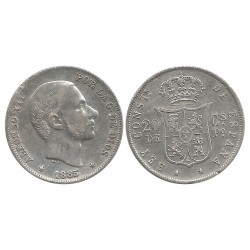 Alfonso XII. 1885. 20 Centavos de Peso (MBC-) (Plata) Ceca de Manila