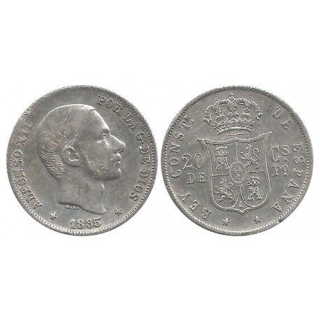 Alfonso XII. 1885. 20 Centavos de Peso (MBC-) (Plata) Ceca de Manila