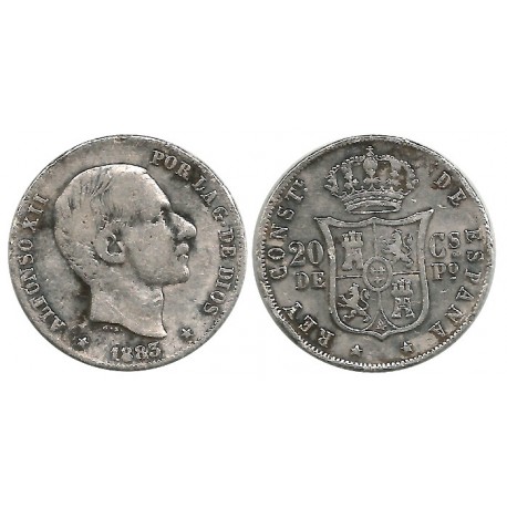 Alfonso XII. 1883. 20 Centavos de Peso (BC) (Plata) Golpe en el canto
