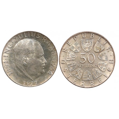 (2911) Austria. 1971. 50 Schilling (EBC) (Plata)