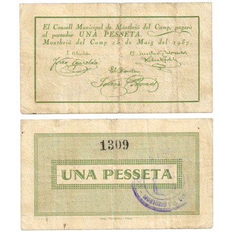 Montbrió del Camp. 1937. 1 Peseta (MBC-)