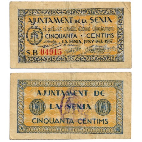 La Senia. 1937. 50 Céntimos (BC+/MBC-)