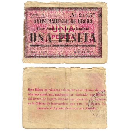 Úbeda. 1937. 1 Peseta (BC) Roturas en márgenes