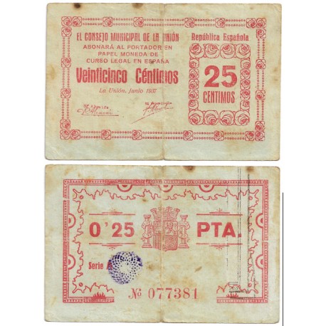 La Unión. 1937. 25 Céntimos (MBC-/BC+)