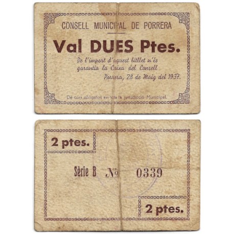 Porrera. 1937. 2 Pesetas (MBC)