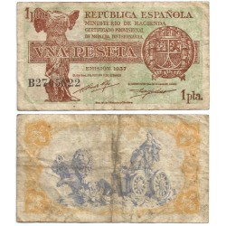 España (II República). 1937. 1 Peseta (BC) Serie B