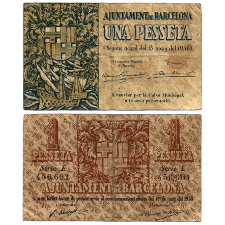 Barcelona. 1937. 1 Peseta (BC) Serie E