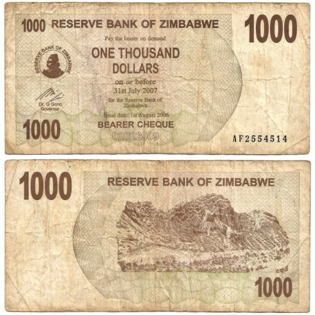 (44) Zimbabue. 2006. 1000 Dollars (BC)