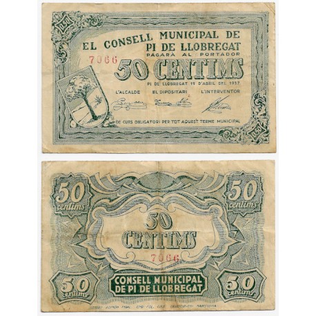 Pi de Llobregat. 1937. 50 Céntimos (MBC)