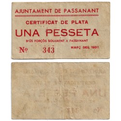 Passanant. 1937. 1 Peseta (MBC) Pequeños agujeros