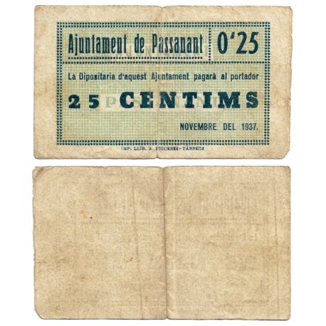 Passanant. 1937. 25 Céntimos (MBC-/BC+)
