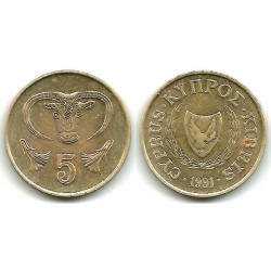 (55.3) Chipre. 1991. 5 Cents (EBC)