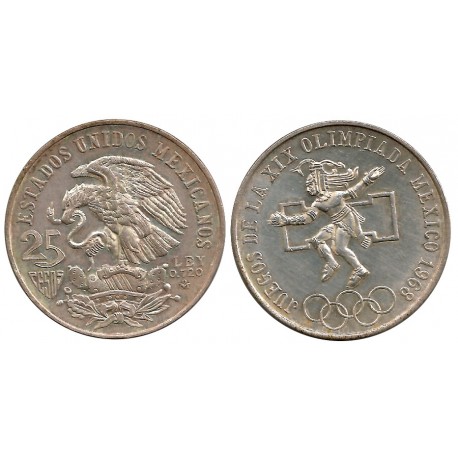 (479.1) Estados Unidos Mexicanos. 1968. 25 Pesos (EBC-) (Plata)