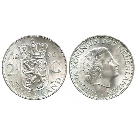 (185) Países Bajos. 1966. 2½ Gulden (EBC+) (Plata)
