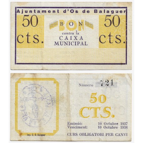 Os de Balaguer. 1937. 50 Céntimos (MBC)
